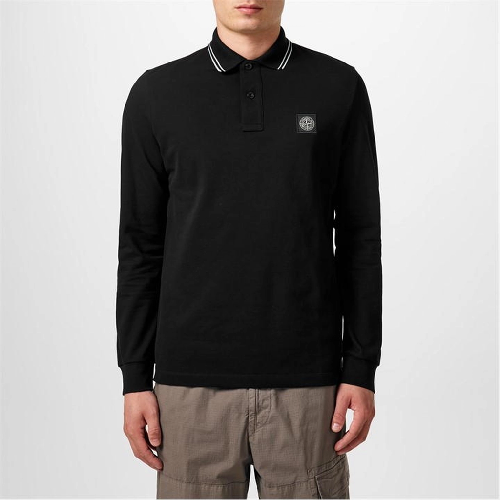 Stone Island Long Sleeve Patch Polo Shirt - Black